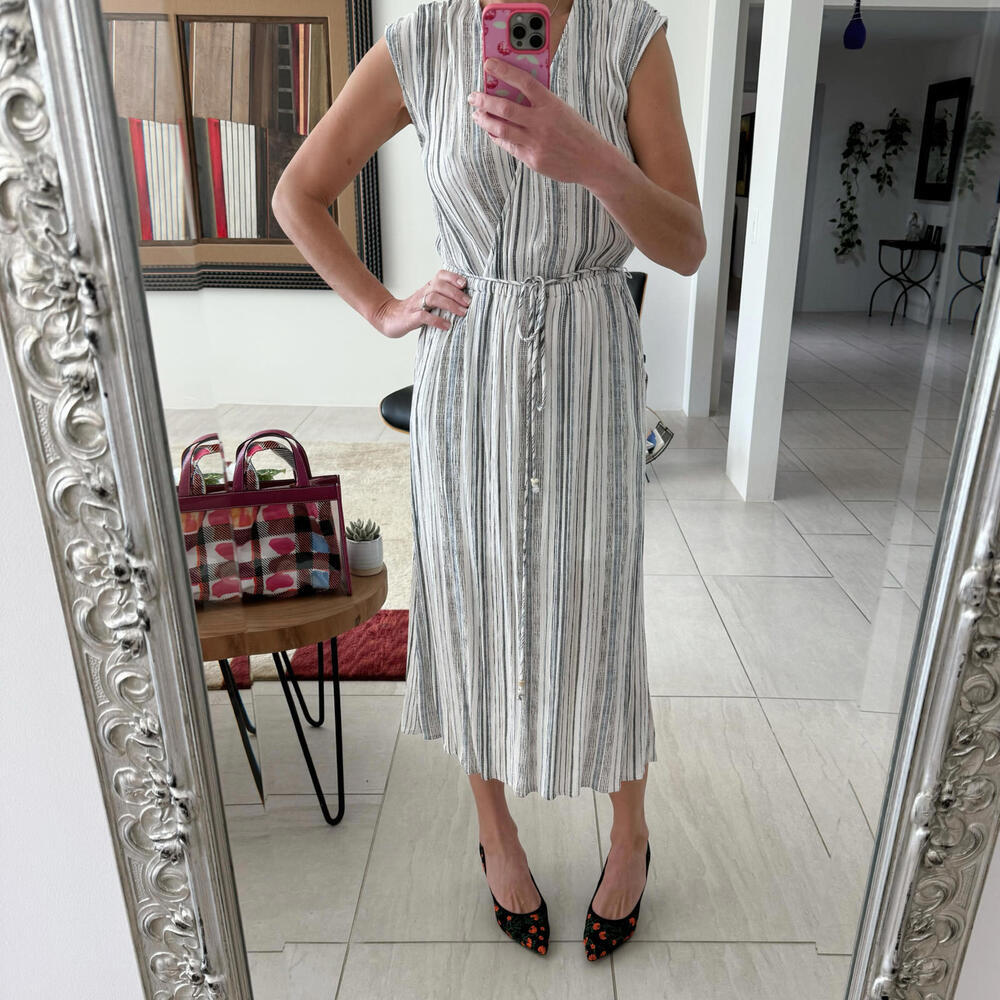 Karen Kane Striped Midi Dress Rayon | Linen Blend Size S